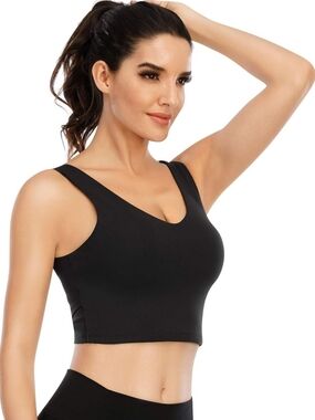 Yogerssy Black Crop Top Workout Yoga Pilates Sports Bra Women's Small